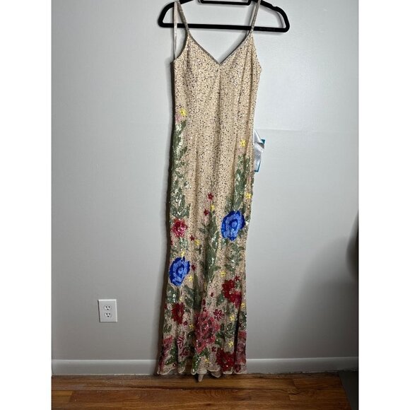 Mac Duggal 5475 Floral Embellished Spaghetti Strap Gown Size 0 NWT Nude Multi - Picture 5 of 12